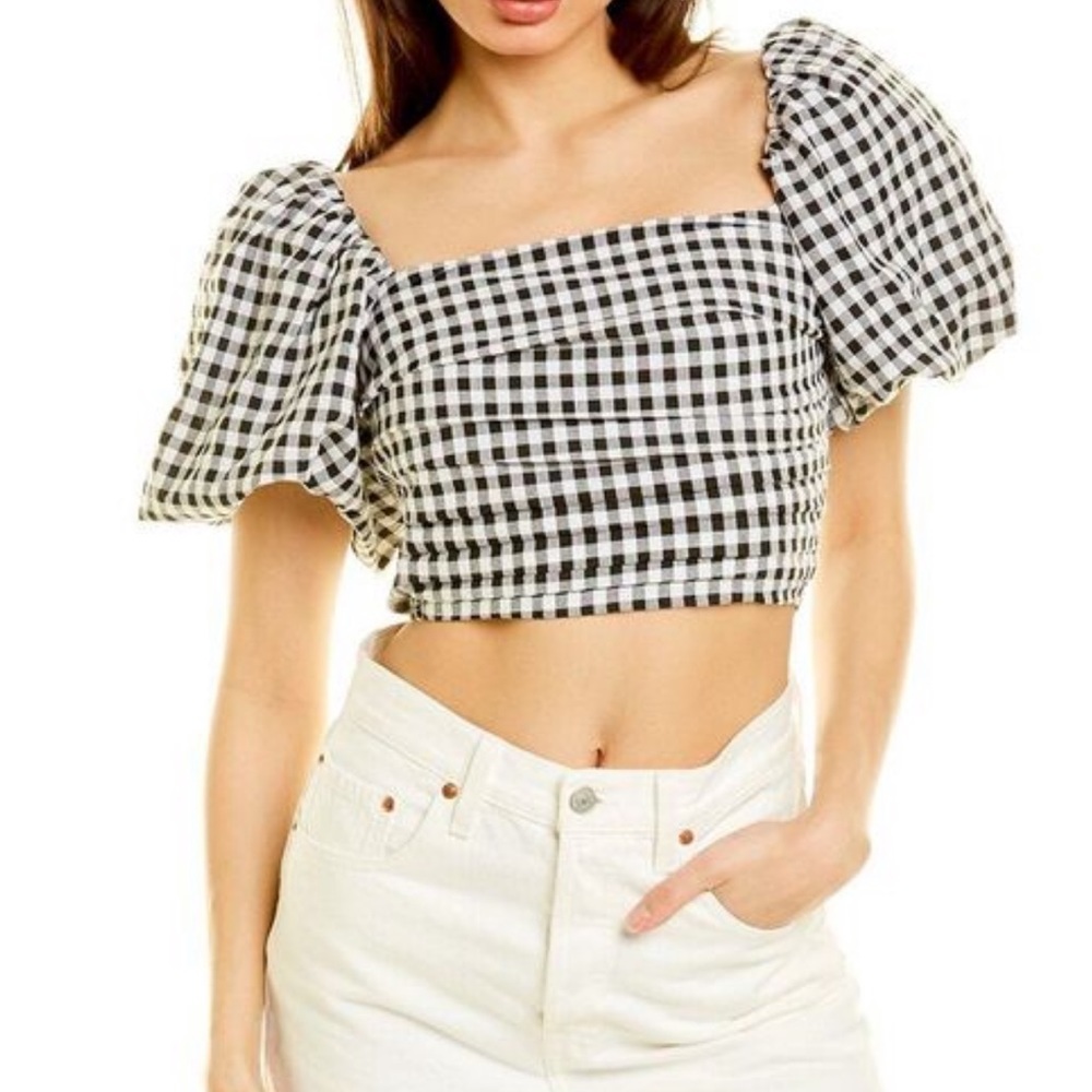 Sienna Sky Black Gingham Bubble Sleeve Crop Top